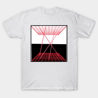 Red Laser Grid Geometric Abstract Acrylic Painting T-Shirt